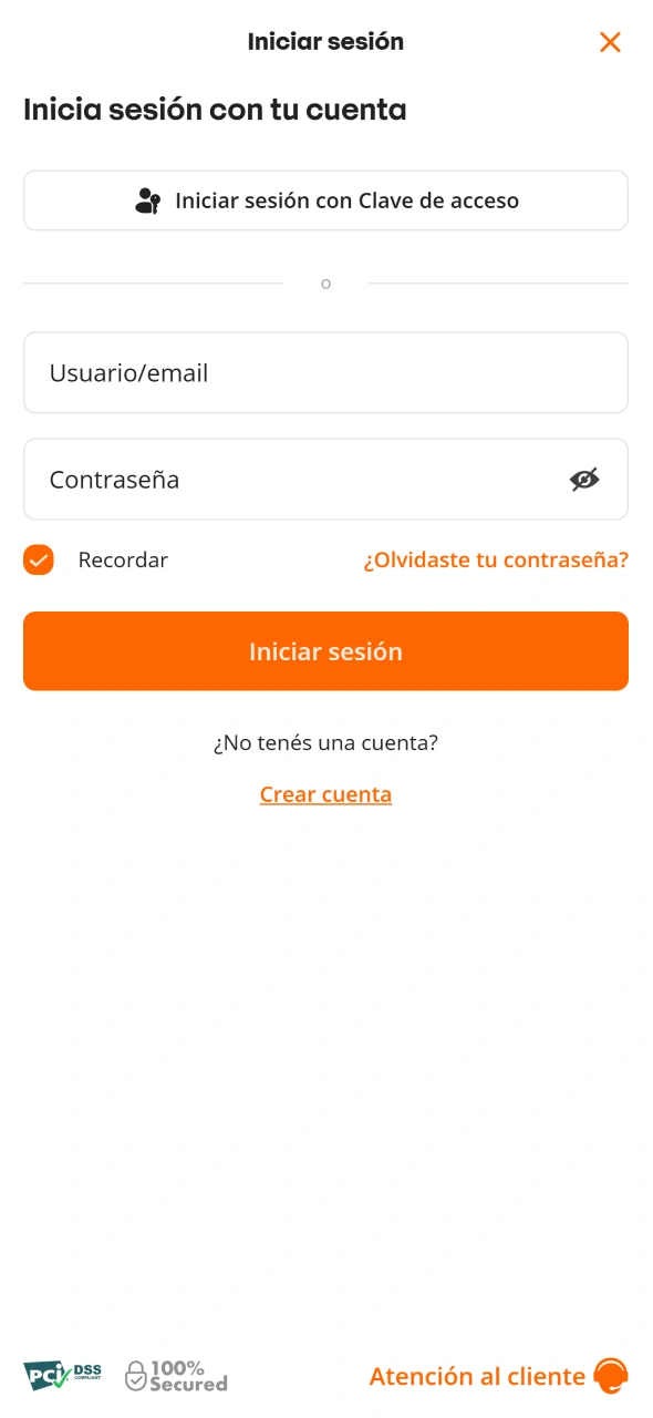 Inicia sesión en tu cuenta mediante la aplicación móvil de Betsson.